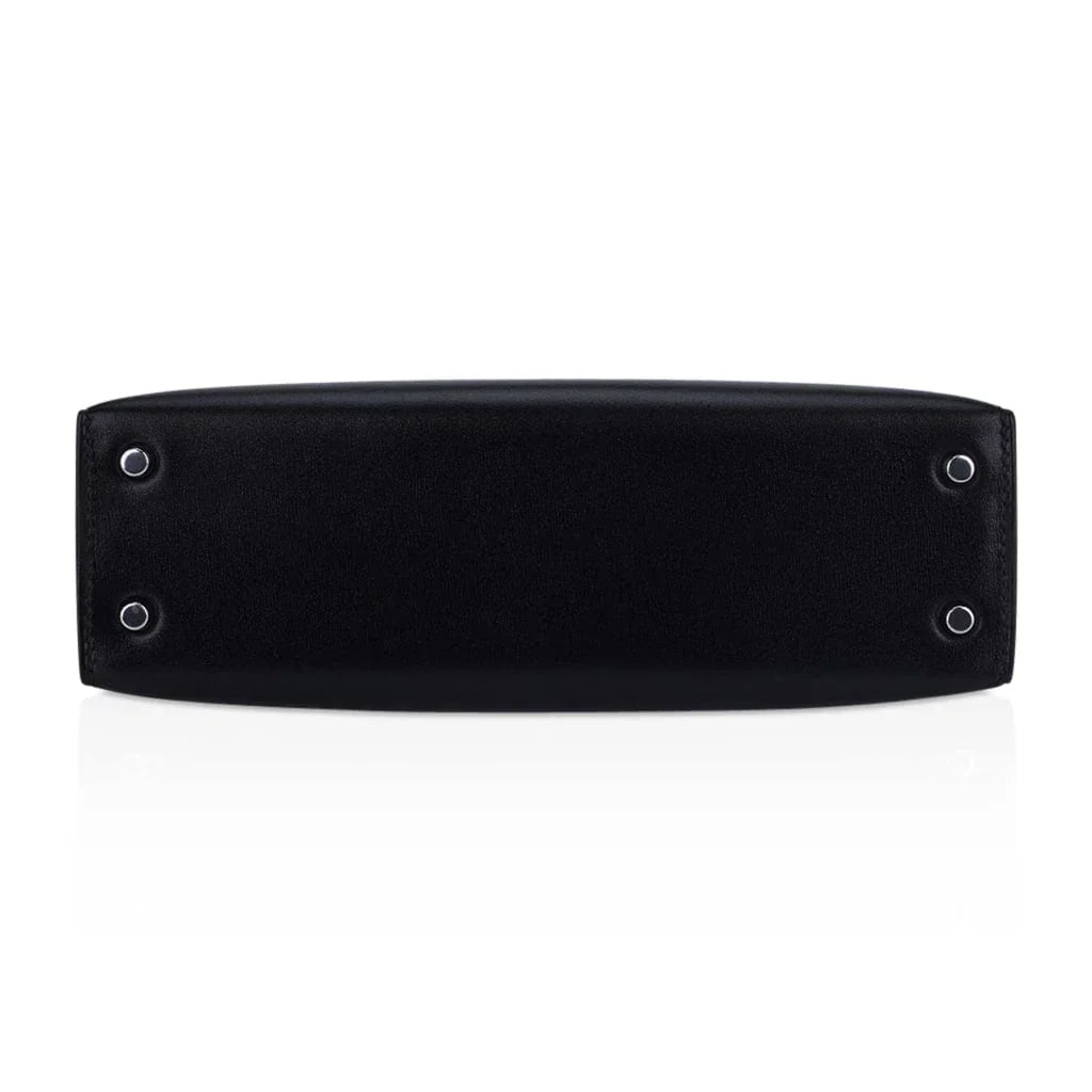 Kelly 20 Sellier Black Box Leather Mini Bag Palladium Hardware