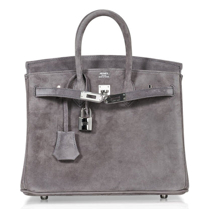 Birkin 25 Bag Gris Fume Doblis Suede with Palladium Hardware