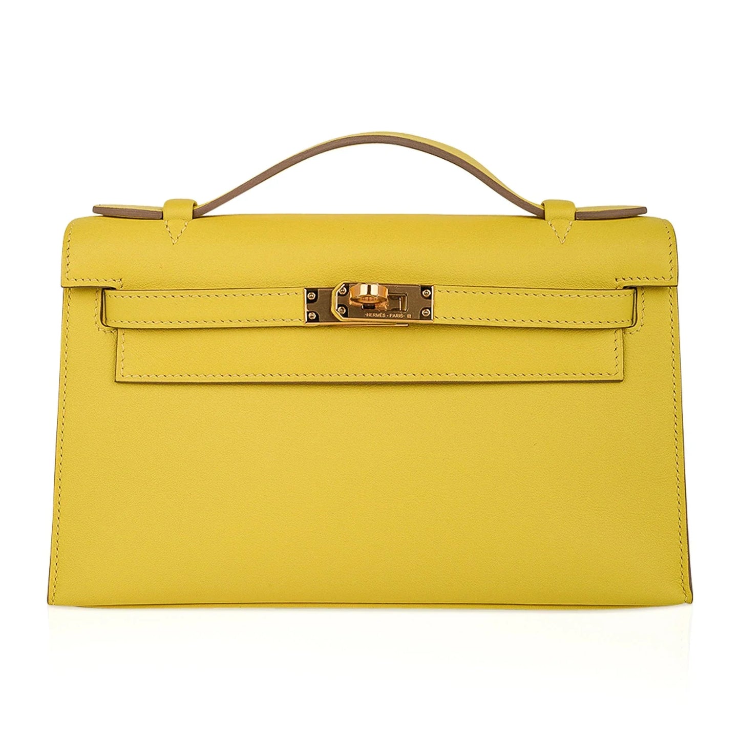 Kelly Pochette Bag Lime Clutch Gold Hardware Swift Leather