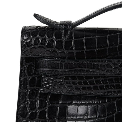 Kelly Pochette Bag Matte Black Crocodile Clutch Palladium