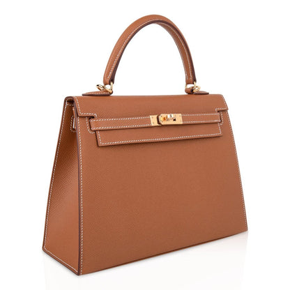 Kelly 25 Sellier Bag Gold Epsom Leather with Gold Hardware
