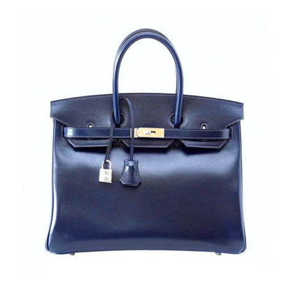 Birkin 35 Bag (Bleu) Blue Marine Coveted Rare Box Leather Palladium