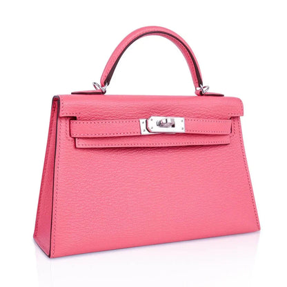 Kelly 20 Mini Sellier Bag Rose Lipstick Chevre Leather Palladium Hardware