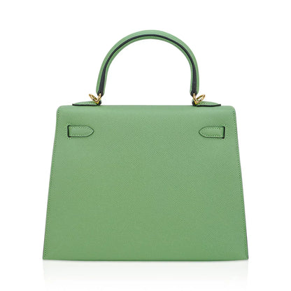 Kelly 25 Sellier Bag Vert Criquet Epsom Leather with Gold Hardware