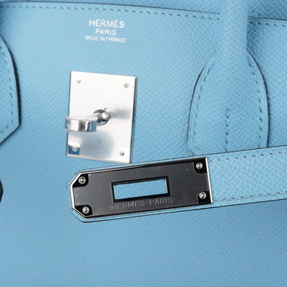 Birkin 30 Bag Blue Celeste Epsom Palladium Hardware New