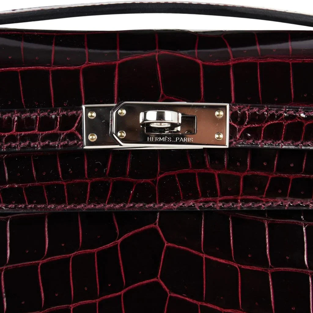 Kelly Pochette Clutch Bag Bordeaux Crocodile Jewel Toned Palladium