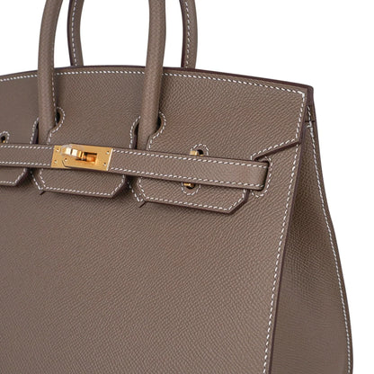 Birkin Sellier 25 Etoupe Gold Hardware Epsom Leather New w/Box