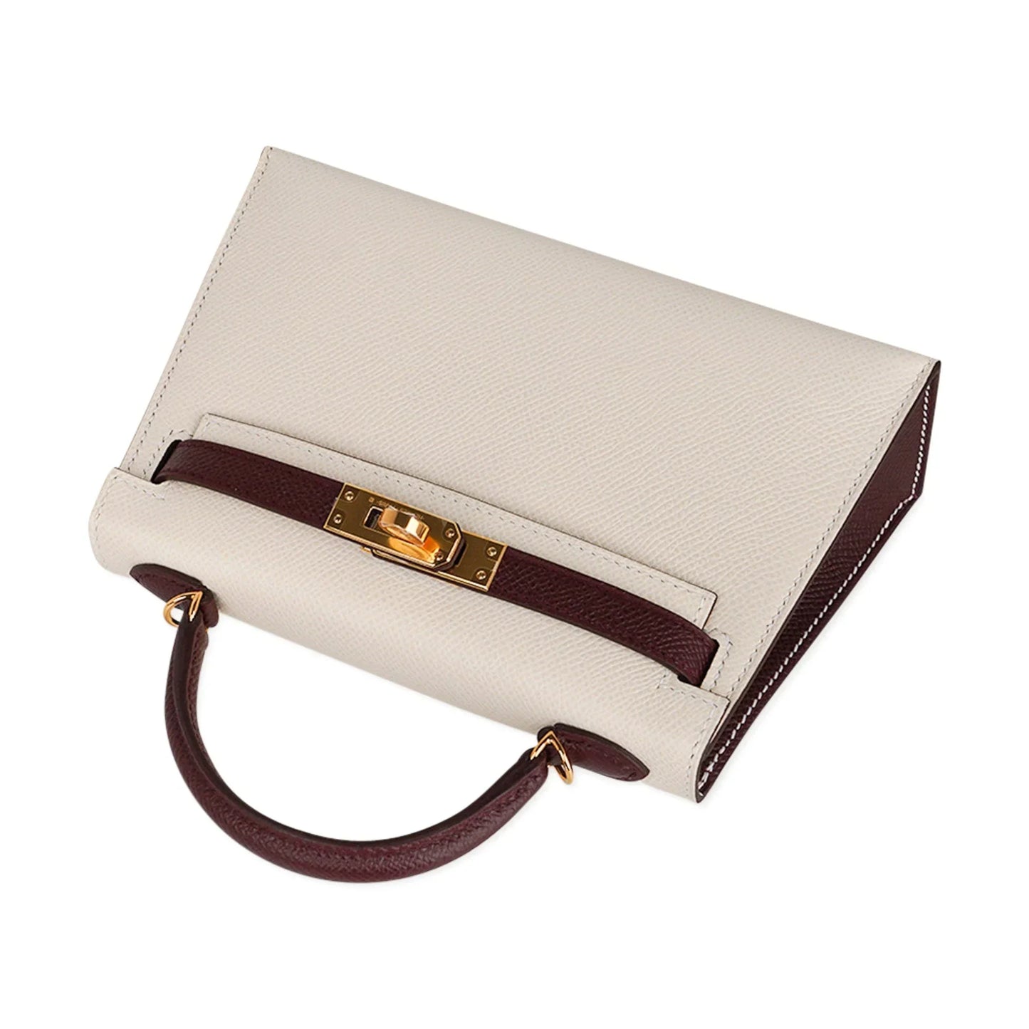 Special Order HSS Mini Kelly 20 Sellier Bag Nata & Bordeaux Epsom Leather with Gold Hardware