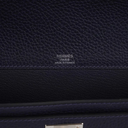 Kelly Depeches 25 Pouch Blue Ocean Galop D’Vache Leather with Palladium Hardware