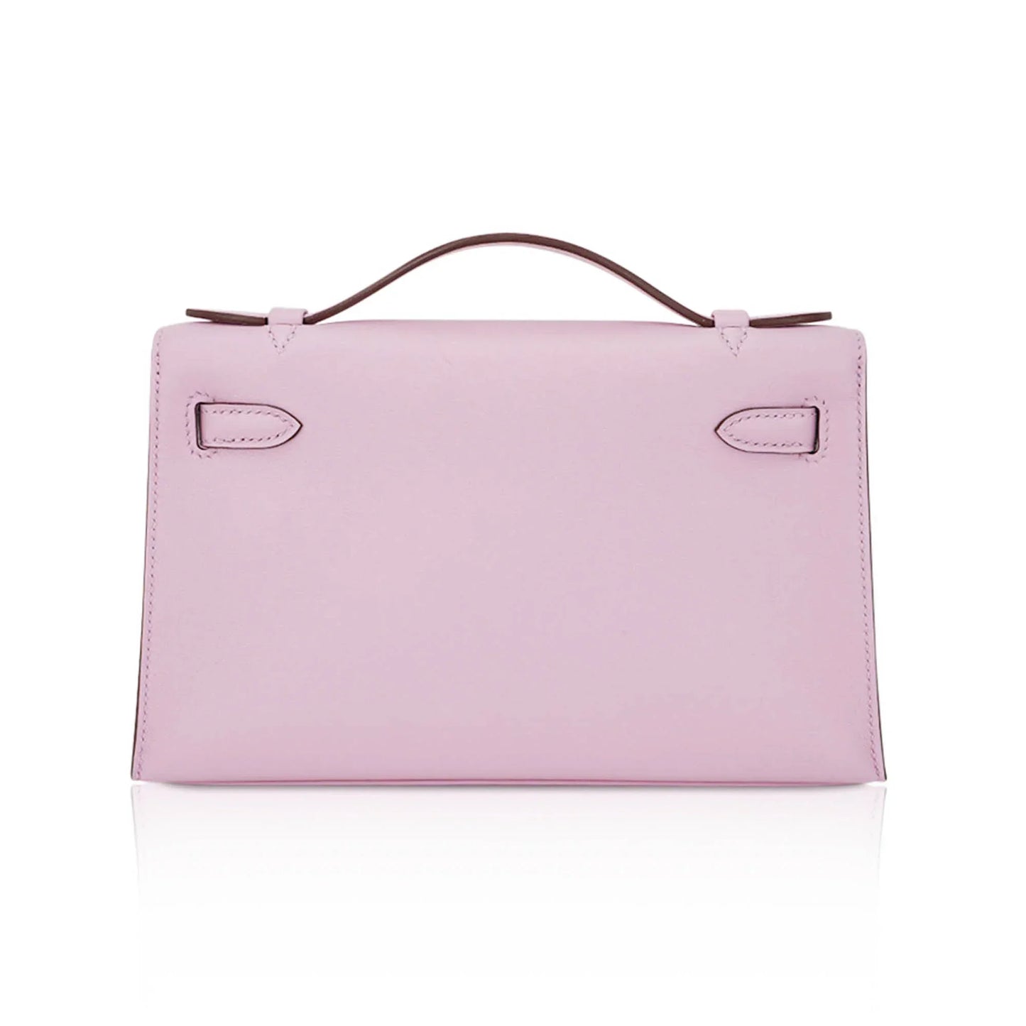 Kelly Pochette Clutch Bag Mauve Sylvestre Swift Leather with Rose Gold Hardware