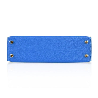 Kelly 20 Mini Sellier Bag Blue Hydra Chevre Leather Gold Hardware