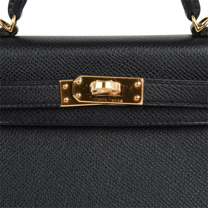 Mini Kelly 20 Sellier Bag Black Epsom Leather with Gold Hardware