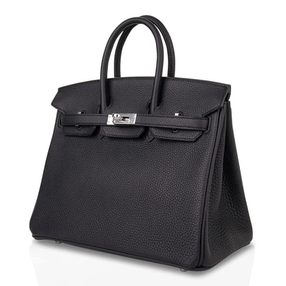 Birkin 25 Bag Black Palladium Hardware Togo Leather