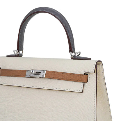 Kelly Sellier 25 Bag Nata Chai & Gris Meyer Epsom Leather with Palladium Hardware