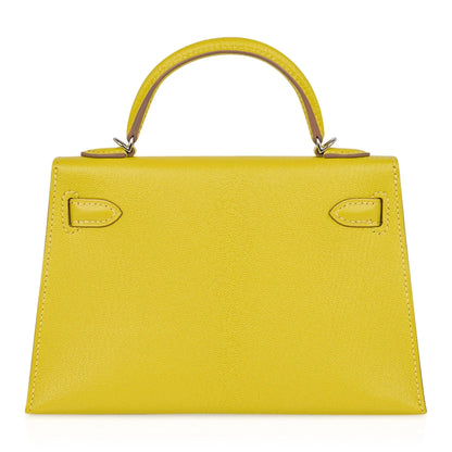 Kelly 20 Mini Sellier Bag Lime Chevre Leather Palladium New w/Box