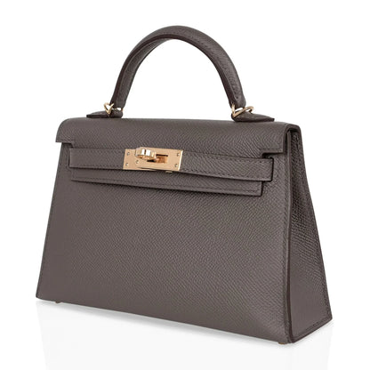 Kelly 20 Mini Sellier Bag Etain Epsom Leather Gold Hardware New w/Box