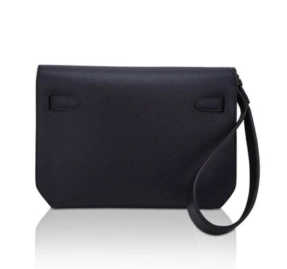 Kelly Depeches 25 Pouch Bag Blue Ocean Togo Leather with Palladium Hardware