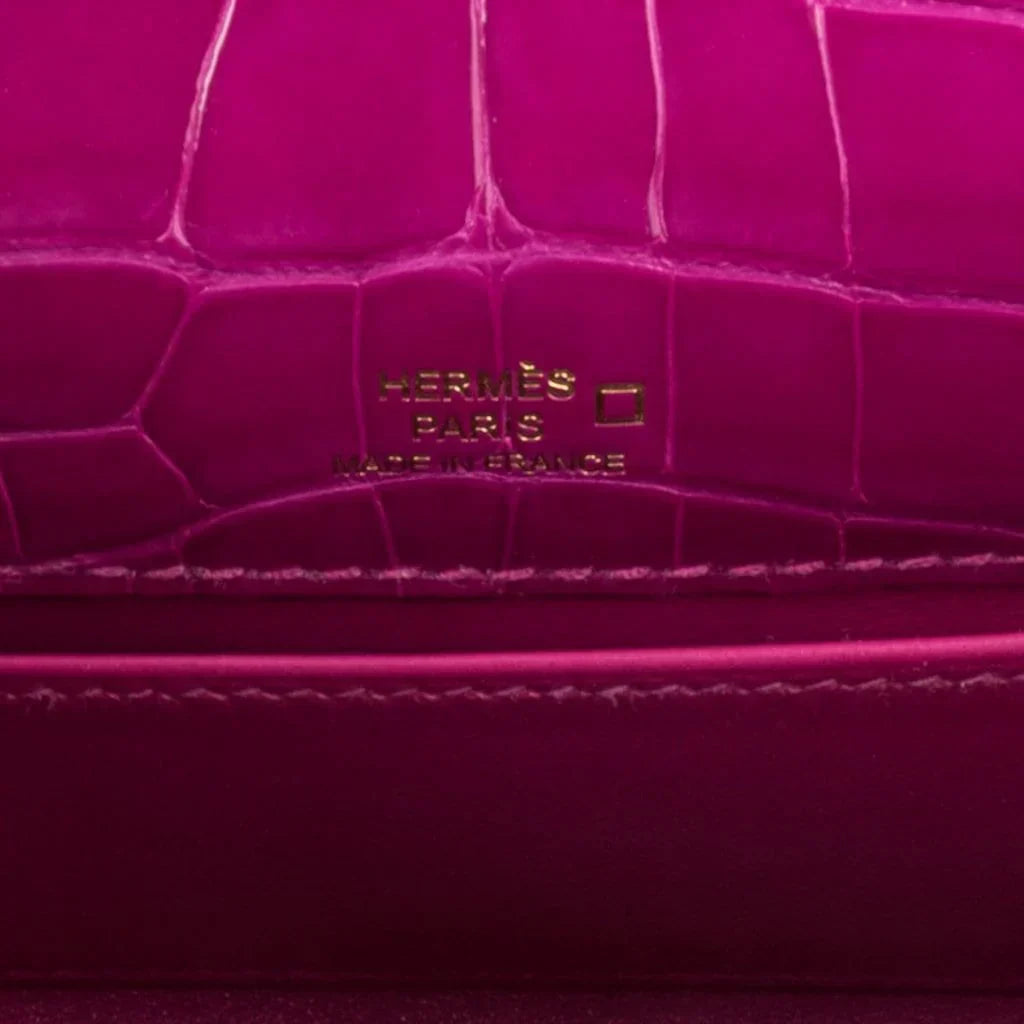 Kelly Pochette Clutch Bag Rose Scheherazade Pink Alligator Gold Hardware