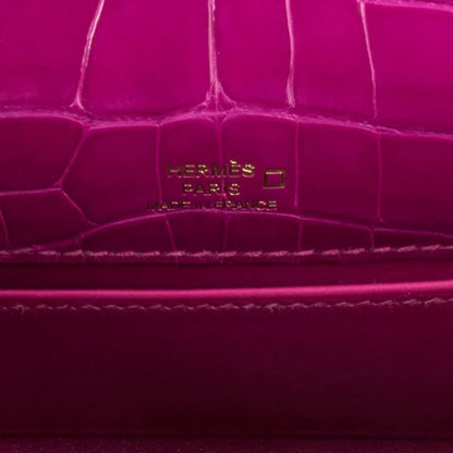 Kelly Pochette Clutch Bag Rose Scheherazade Pink Alligator Gold Hardware