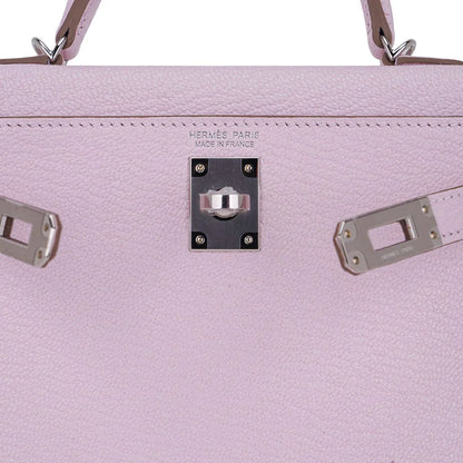 Mini Kelly 20 Bag Sellier Mauve Pale Chevre Leather with Palladium Hardware