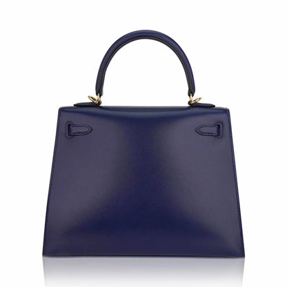 Kelly Sellier 25 Bag Blue Sapphire Box Leather with Gold Hardware