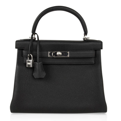Kelly 28 Bag Black Retourne Togo Palladium Hardware