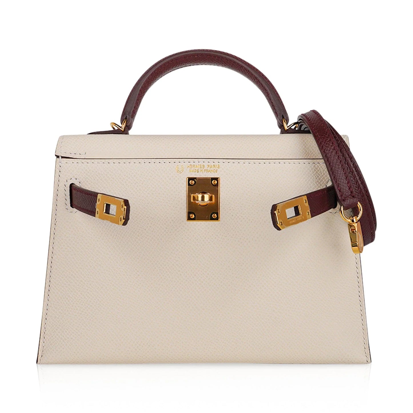 Special Order HSS Mini Kelly 20 Sellier Bag Nata & Bordeaux Epsom Leather with Gold Hardware
