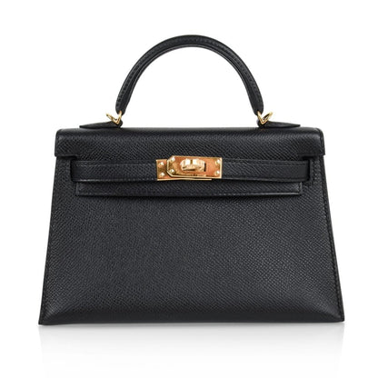 Mini Kelly 20 Sellier Bag Black Epsom Leather with Gold Hardware