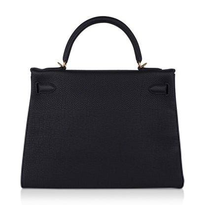 Kelly 32 Retourne Bag Black Gold Hardware Togo Leather