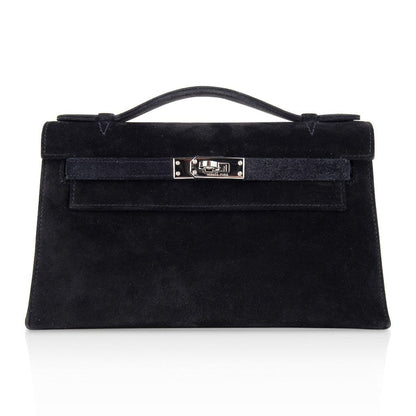 Kelly Pochette Black Doblis Suede Palladium