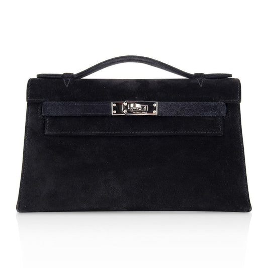 Kelly Pochette Black Doblis Suede Palladium