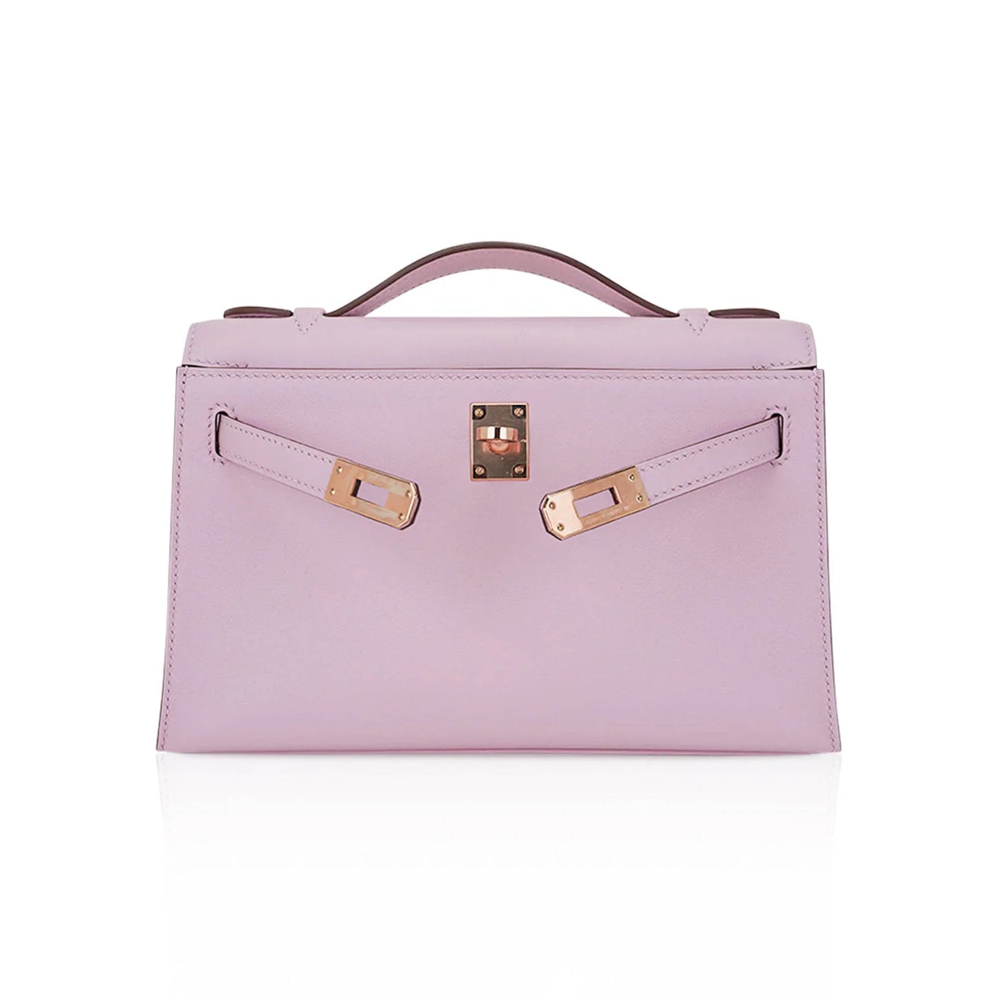 Kelly Pochette Clutch Bag Mauve Sylvestre Swift Leather with Rose Gold Hardware