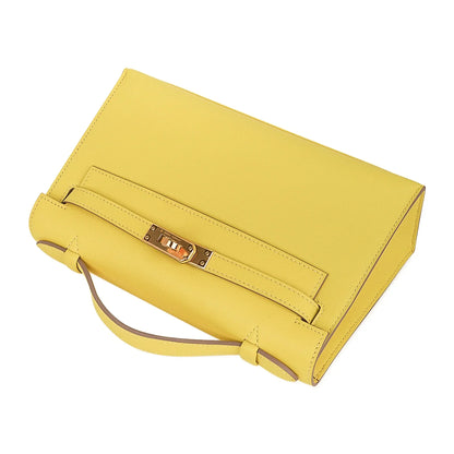 Kelly Pochette Bag Lime Clutch Gold Hardware Swift Leather