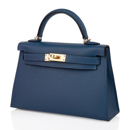 Kelly 20 Mini Sellier Bag Deep Blue Epsom Leather Gold Hardware