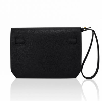 Kelly Depeches 25 Pouch Black Galop D’Leather with Gold Hardware