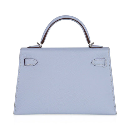 Kelly 20 Mini Sellier Bag Blue Brume Epsom Leather Gold Hardware