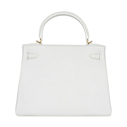Kelly 28 Retourne Bag White Clemence Leather with Gold Hardware