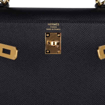 Kelly Sellier 25 Bag Black Epsom Gold Hardware New