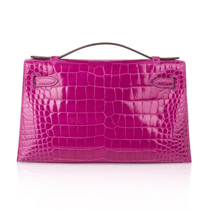 Kelly Pochette Clutch Bag Rose Scheherazade Pink Alligator Gold Hardware