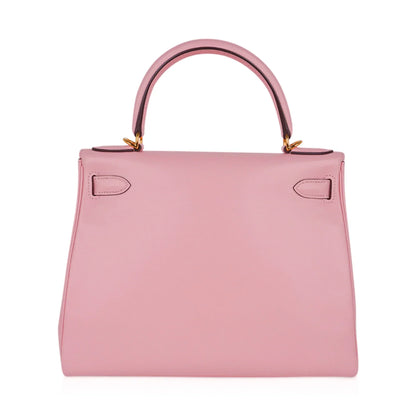 Kelly 28 Bag Rose Sakura Gold Hardware Swift Leather