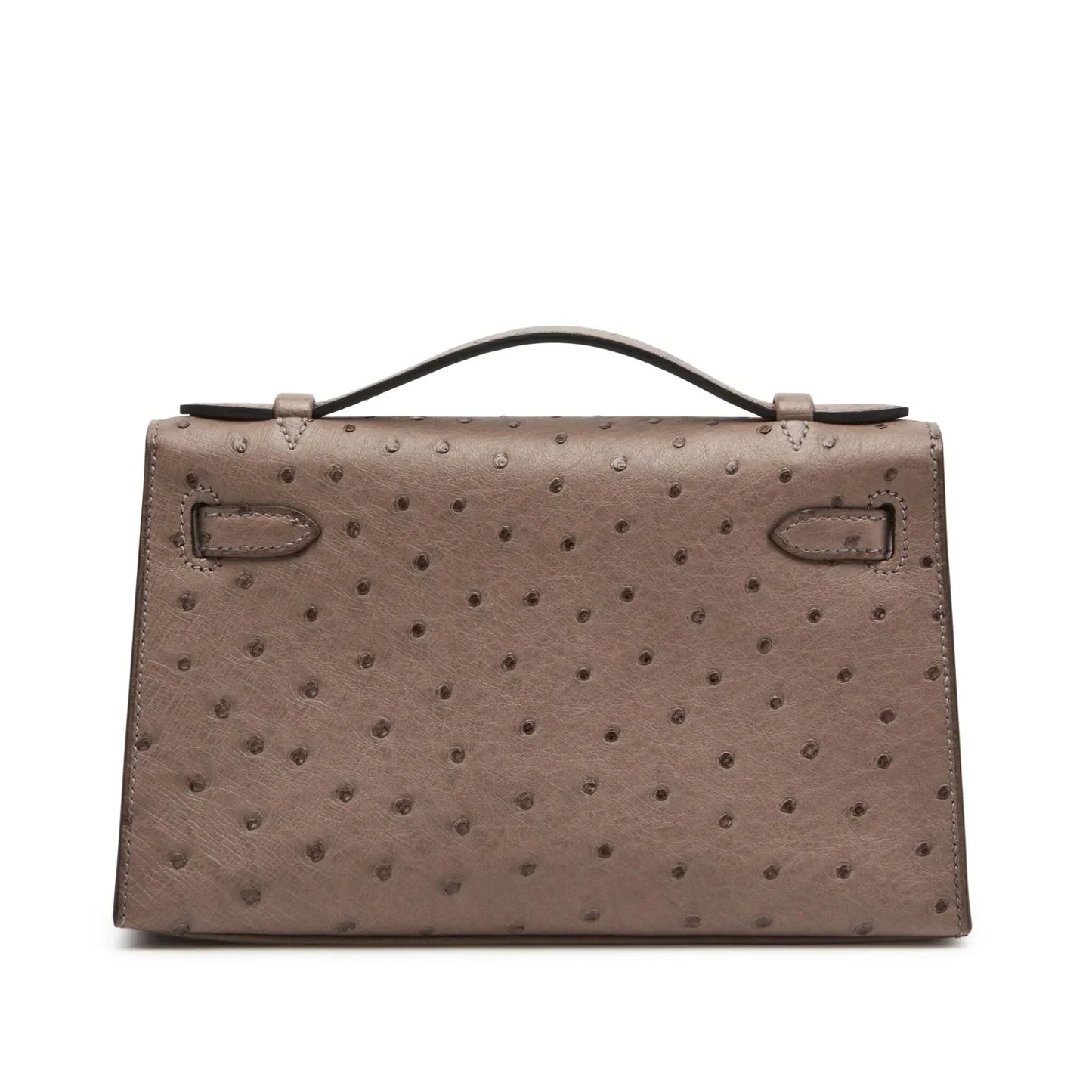 Kelly Pochette in Ostrich Leather with Gold Hardware Gris Tourterelle