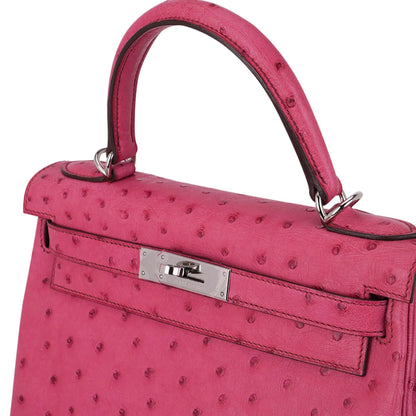 Kelly 25 Retourne Bag Fuchsia Ostrich with Palladium Hardware