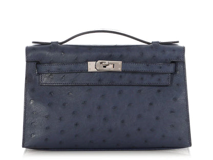 Kelly Pochette Clutch Bag crafted from top-layer cowhide with ostrich pattern