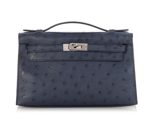 Kelly Pochette Clutch Bag crafted from top-layer cowhide with ostrich pattern
