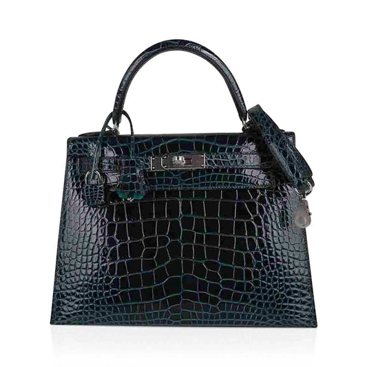 Kelly 28 Sellier Verso Vert Cypress / Vert Jade Bag Alligator Palladium Hardware