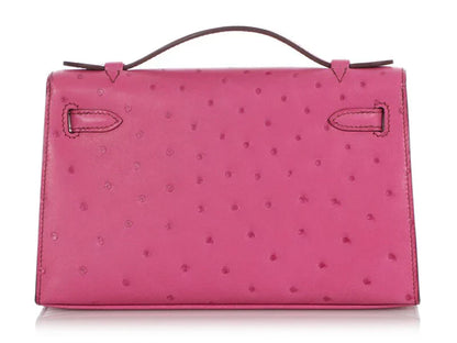 Kelly Pochette Palladium Hardware Fuchsia Ostrich