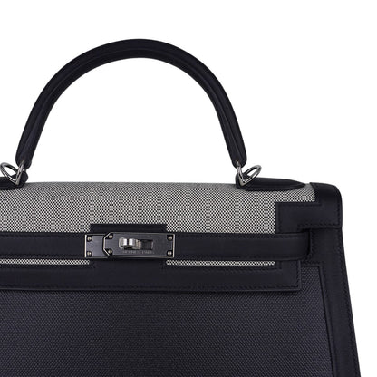 Kelly 32 Sellier Bag Toile H Berline & Plume Swift Leather with Palladium Hardware