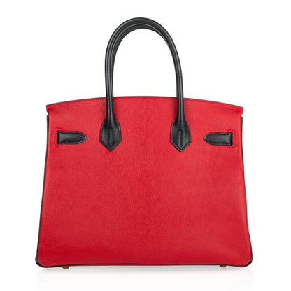 Birkin HSS 30 Bag Rouge Casaque and Black Chevre Brushed Gold Hardware