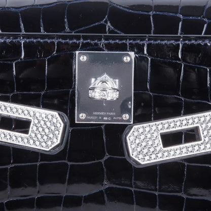 Kelly Cut Diamond Blue Marine Crocodile Bag Exquisite Clutch