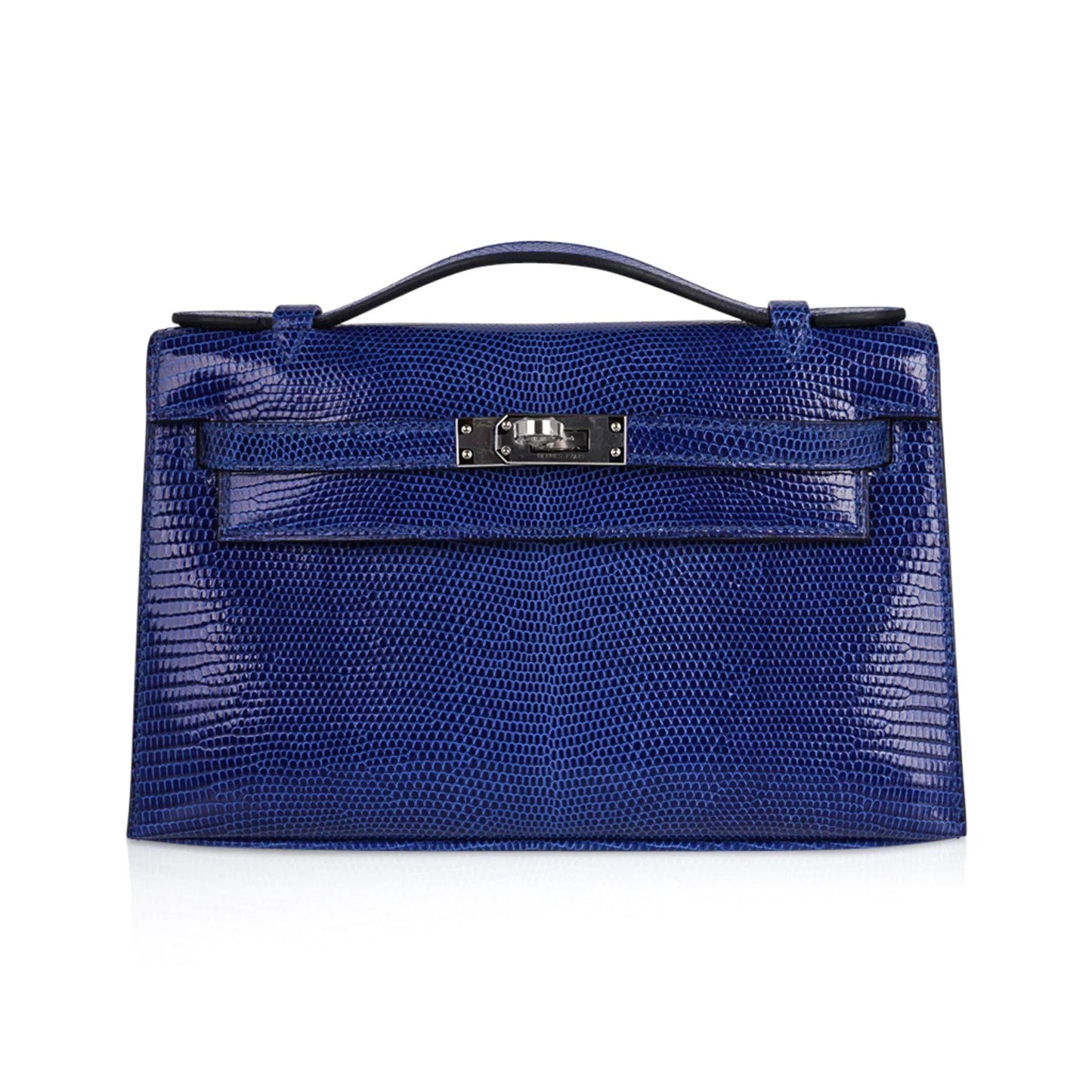 Kelly Pochette Bag Blue Sapphire Lizard Clutch Palladium Hardware